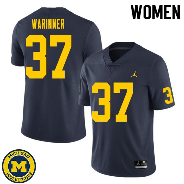 Womens Michigan Wolverines #37 Edward Warinner Navy High School Jersey